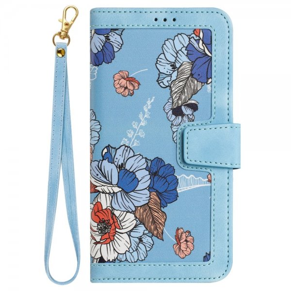 iPhone 15 Pro Max Etui Blomstermønster Lyseblå