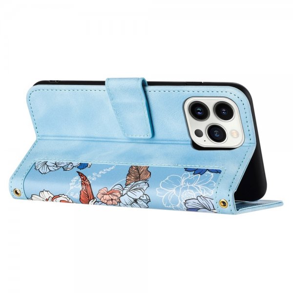 iPhone 15 Pro Max Etui Blomstermønster Lyseblå