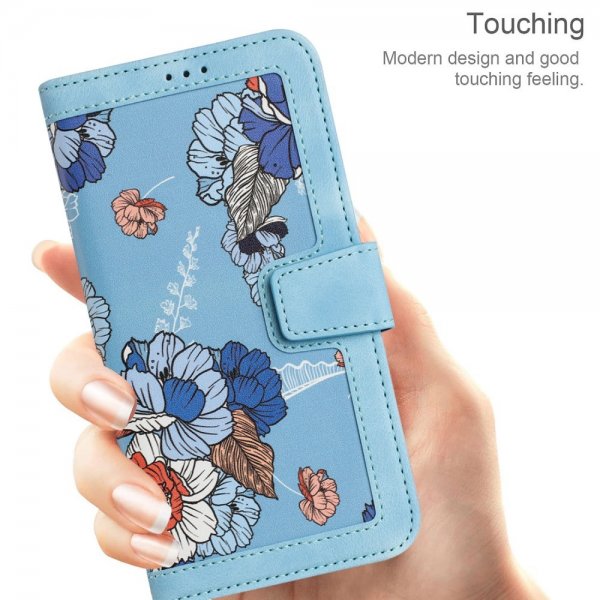 iPhone 15 Pro Max Etui Blomstermønster Lyseblå