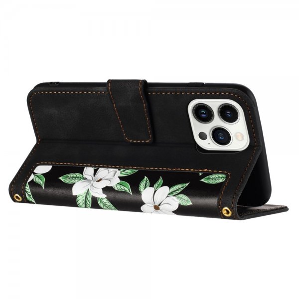 iPhone 15 Pro Max Etui Blomstermønster Svart