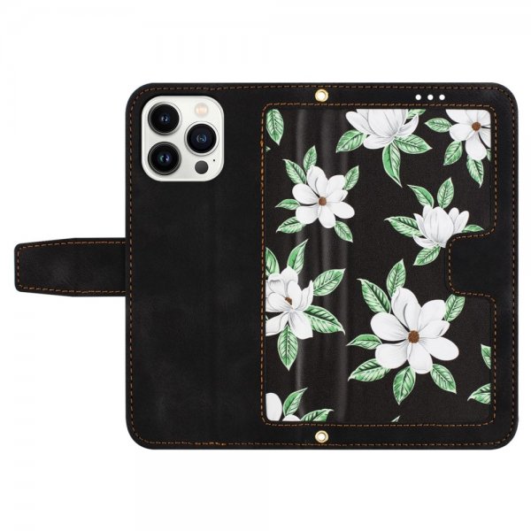 iPhone 15 Pro Max Etui Blomstermønster Svart