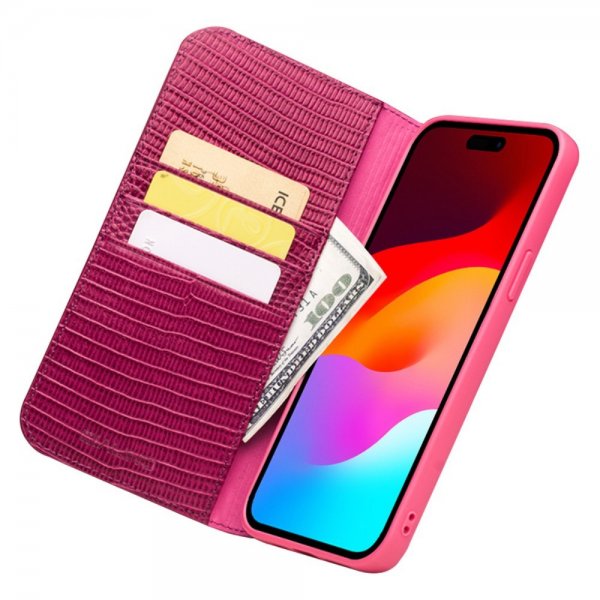 Qialino iPhone 15 Pro Max Etui Krokodille tekstur Rosa
