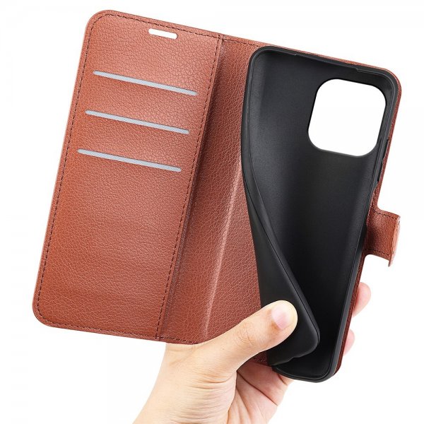 iPhone 15 Pro Max Etui Litchi Brun