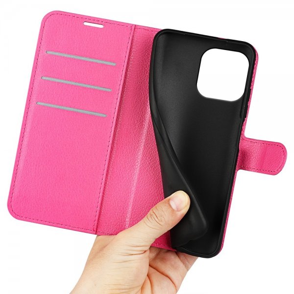 iPhone 15 Pro Max Etui Litchi Magenta