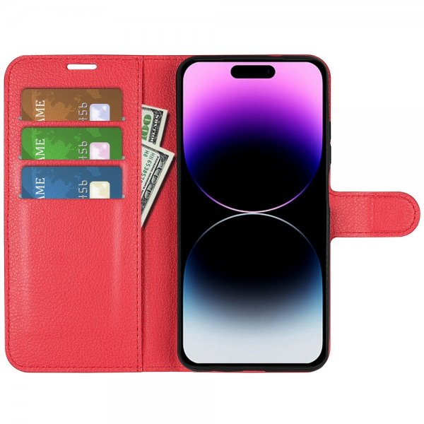 iPhone 15 Pro Max Etui Litchi Rød