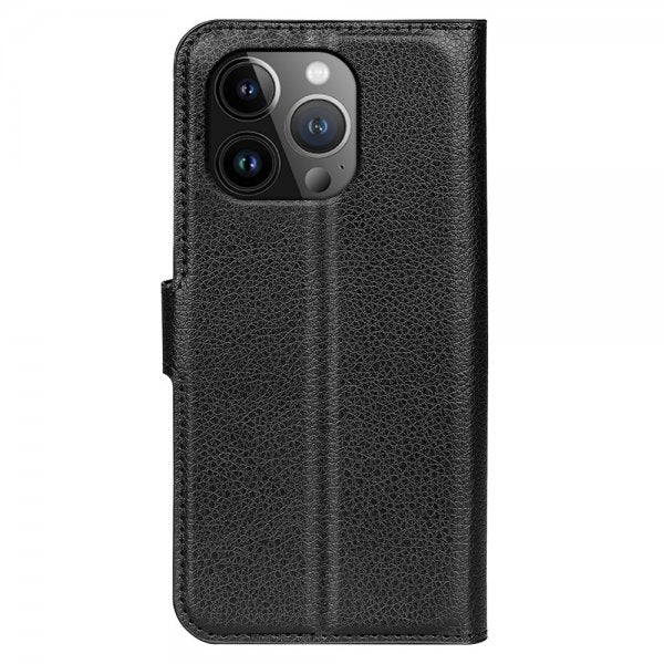 iPhone 15 Pro Max Etui Litchi Svart