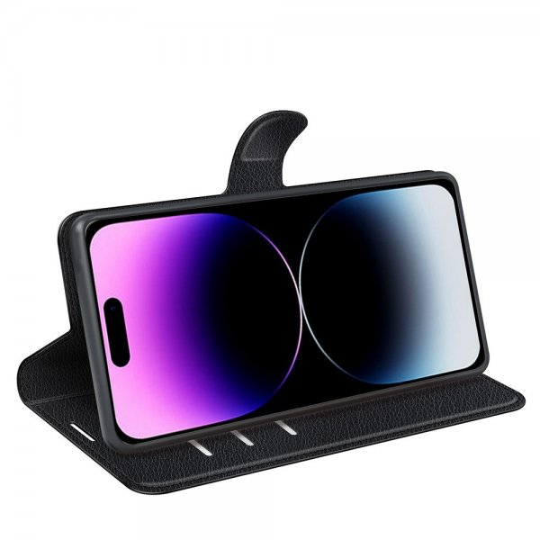 iPhone 15 Pro Max Etui Litchi Svart