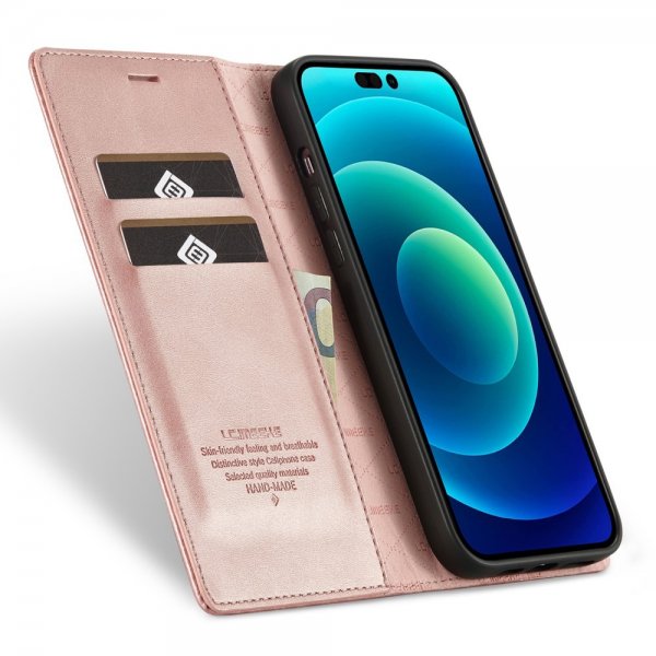 Lc.Imeeke iPhone 15 Pro Max Etui med Kortlomme flipp Rosegull