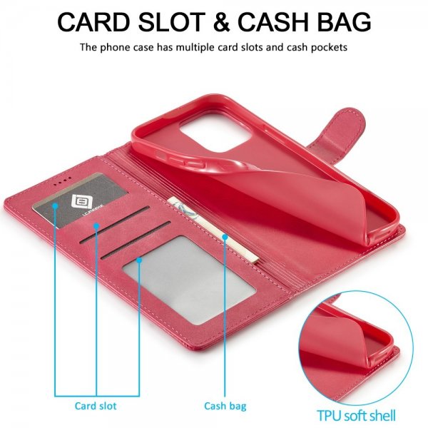 Lc.Imeeke iPhone 15 Pro Max Etui med Kortlomme stativfunksjon Magenta