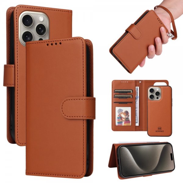 Betopnice iPhone 15 Pro Max Etui Avtagbart Deksel 005 Brun