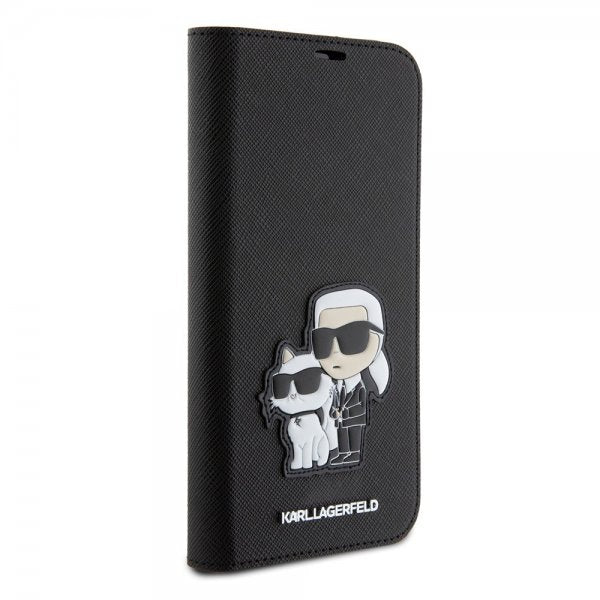 Karl Lagerfeld iPhone 15 Pro Max Etui NFT Karl & Choupette Patch Saffiano Svart