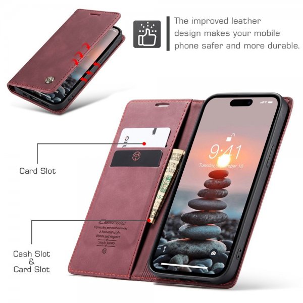 CaseMe iPhone 15 Pro Max Etui Retro Flip Rød
