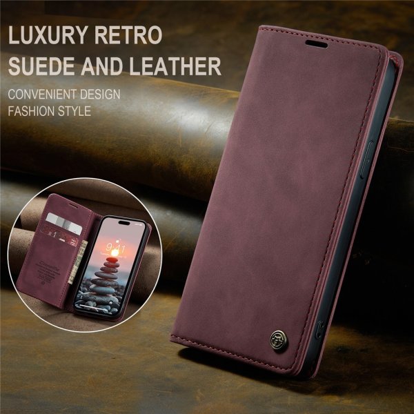 CaseMe iPhone 15 Pro Max Etui Retro Flip Rød
