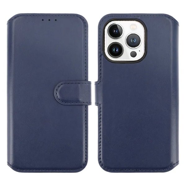 Rvelon iPhone 15 Pro Max Etui Ekte Skinn Blå