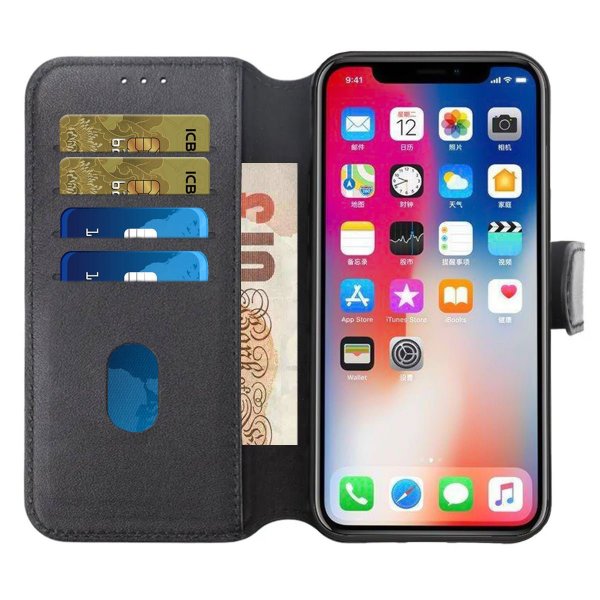 Rvelon iPhone 15 Pro Max Etui Ekte Skinn Svart