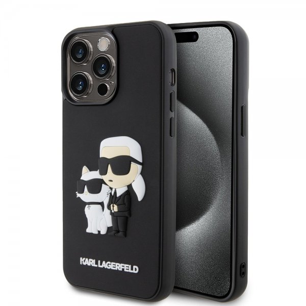 Karl Lagerfeld iPhone 15 Pro Max Deksel 3D Rubber Karl & Choupette Svart