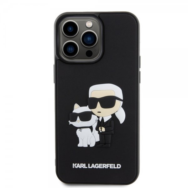Karl Lagerfeld iPhone 15 Pro Max Deksel 3D Rubber Karl & Choupette Svart
