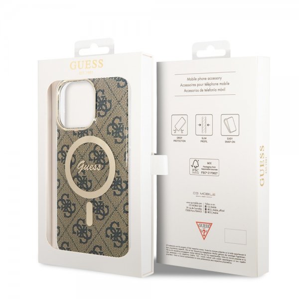 Guess iPhone 15 Pro Max Deksel 4G Pattern MagSafe Brun