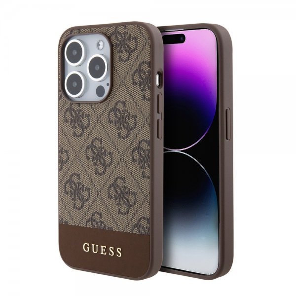 Guess iPhone 15 Pro Max Deksel Bottom Stripe MagSafe Brun