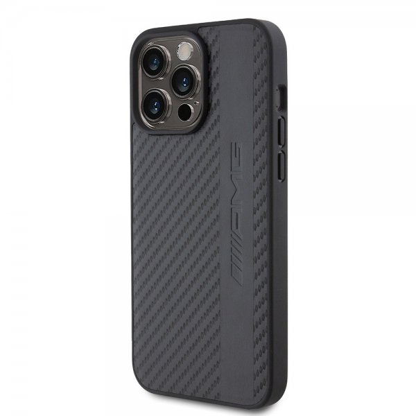 Mercedes Benz iPhone 15 Pro Max Deksel Carbon Effect Leather Stripe AMG Svart