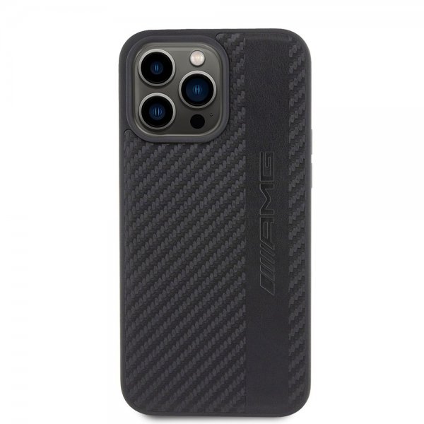 Mercedes Benz iPhone 15 Pro Max Deksel Carbon Effect Leather Stripe AMG Svart