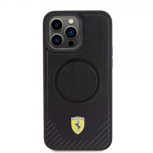 Ferrari iPhone 15 Pro Max Deksel Carbon PU Leather MagSafe Svart