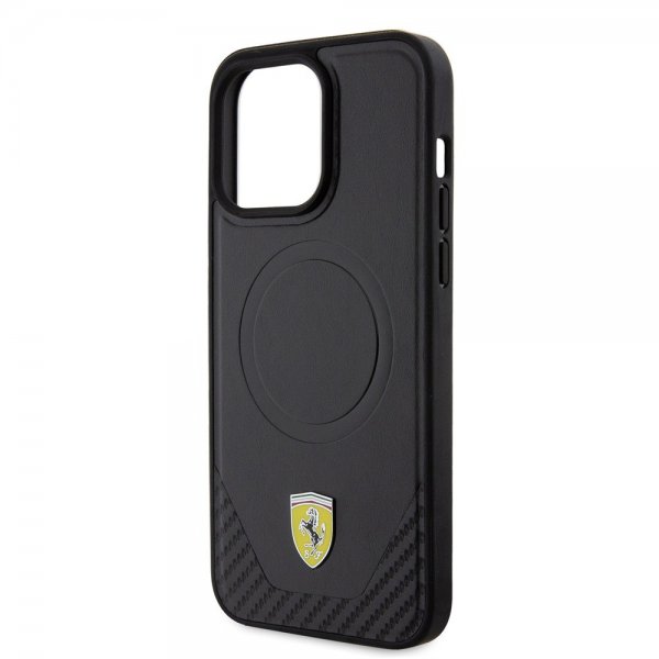 Ferrari iPhone 15 Pro Max Deksel Carbon PU Leather MagSafe Svart