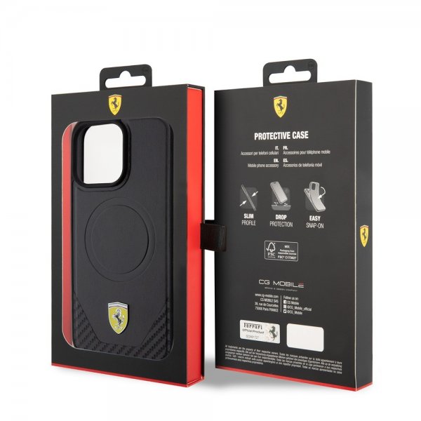 Ferrari iPhone 15 Pro Max Deksel Carbon PU Leather MagSafe Svart