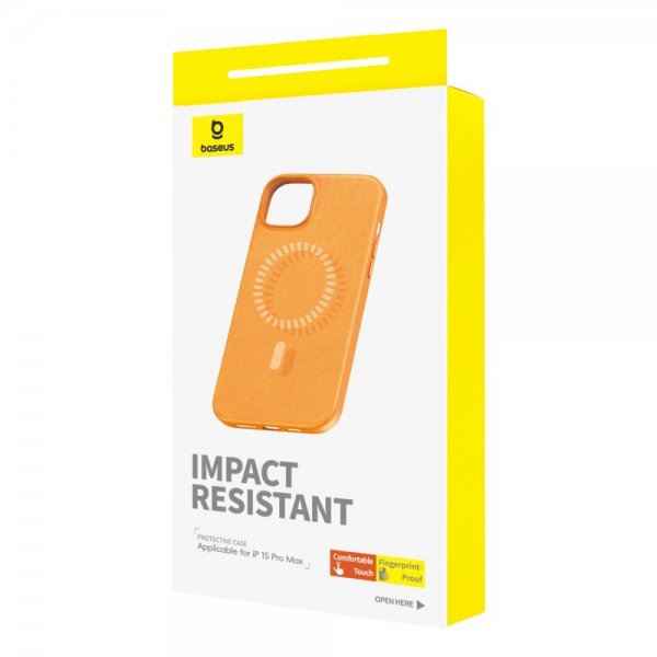 Baseus iPhone 15 Pro Max Deksel Fauxther Series MagSafe Oransje