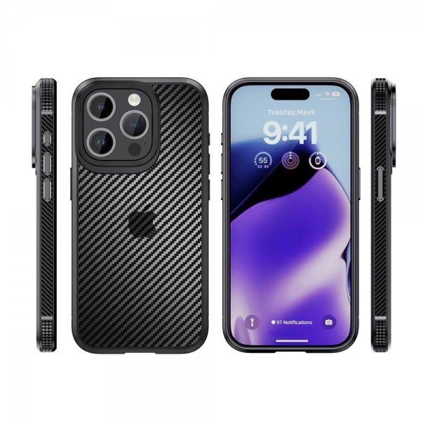 Ipaky iPhone 15 Pro Max Deksel Karbonfibermønster Svart