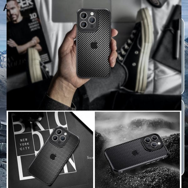 Ipaky iPhone 15 Pro Max Deksel Karbonfibermønster Svart