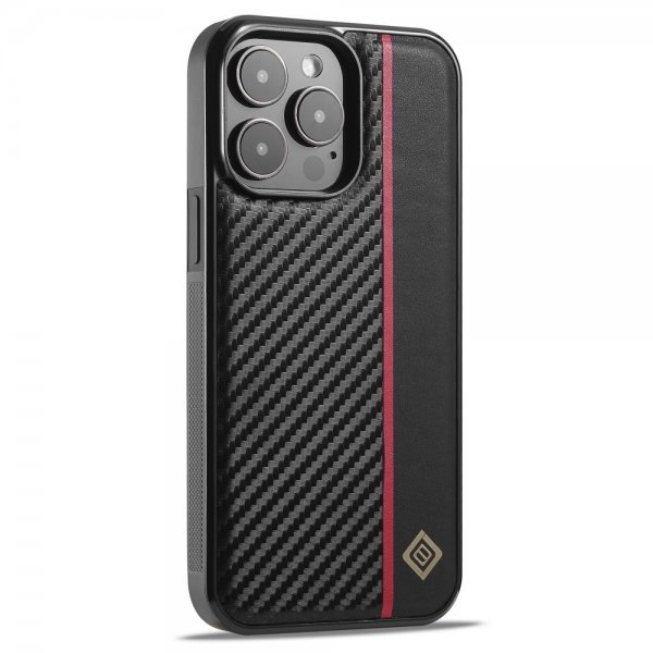 Lc.Imeeke iPhone 15 Pro Max Deksel Karbonfibertekstur Rød Stripe Svart