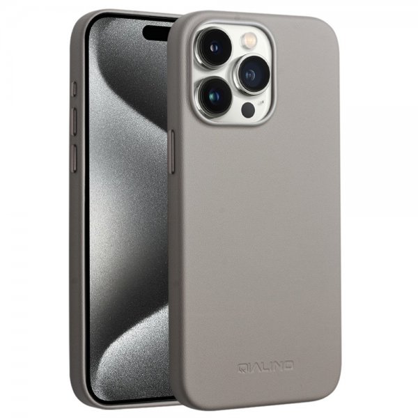 Qialino iPhone 15 Pro Max Deksel Kunstlæder MagSafe Grå