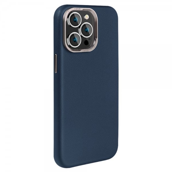 X-Level iPhone 15 Pro Max Deksel Skinntekstur MagSafe Blå