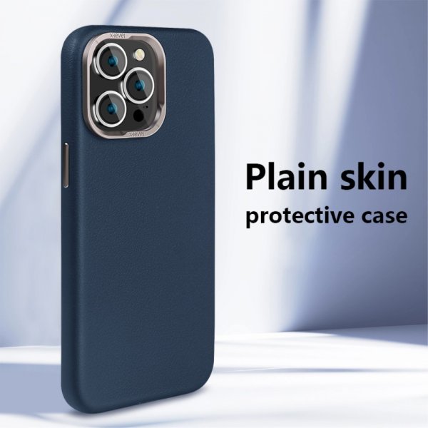 X-Level iPhone 15 Pro Deksel Skinntekstur MagSafe Blå