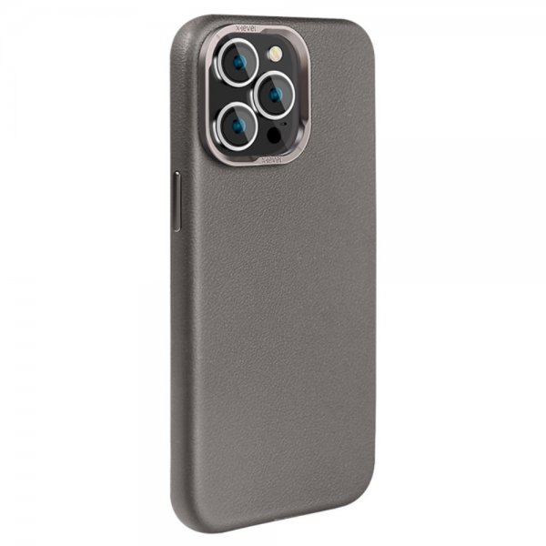 X-Level iPhone 15 Pro Deksel Skinntekstur MagSafe Grå