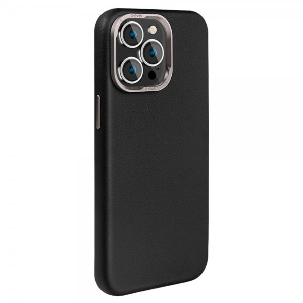 X-Level iPhone 15 Pro Deksel Skinntekstur MagSafe Svart