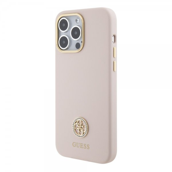 Guess iPhone 15 Pro Max Deksel Liquid Silicone Metal Logo Rosa