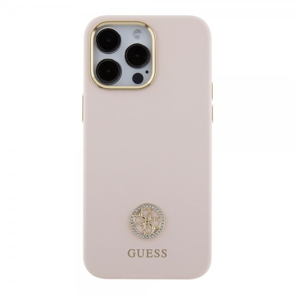 Guess iPhone 15 Pro Max Deksel Liquid Silicone Metal Logo Rosa