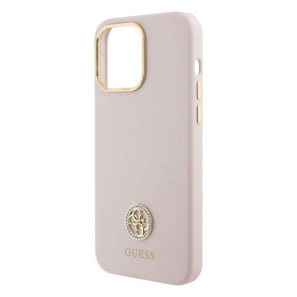 Guess iPhone 15 Pro Max Deksel Liquid Silicone Metal Logo Rosa