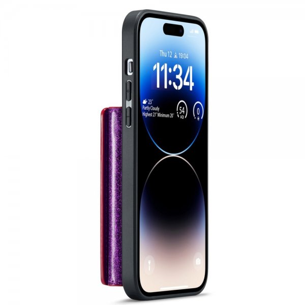 Dg.Ming iPhone 15 Pro Max Deksel M3 Series Avtakbart Kortholder Glitter Lilla