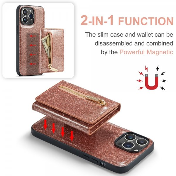 Dg.Ming iPhone 15 Pro Max Deksel M3 Series Avtakbart Kortholder Glitter Rosegull