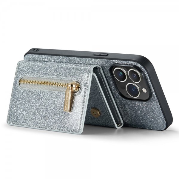 Dg.Ming iPhone 15 Pro Max Deksel M3 Series Avtakbart Kortholder Glitter Sølv