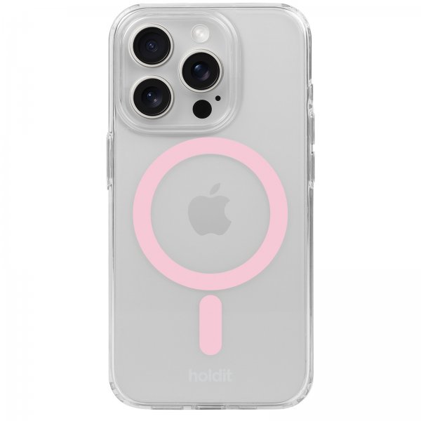 holdit iPhone 15 Pro Max Deksel MagSafe Case Rosa Transparent