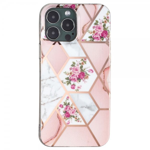 iPhone 15 Pro Max Deksel Marmormønster Blomster Rosa