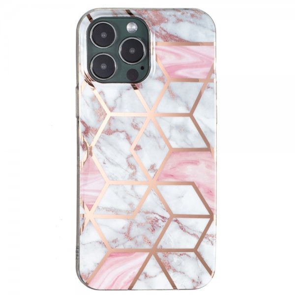 iPhone 15 Pro Max Deksel Marmormønster Hvit Rosa