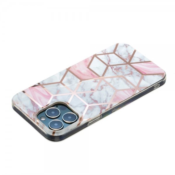 iPhone 15 Pro Max Deksel Marmormønster Hvit Rosa