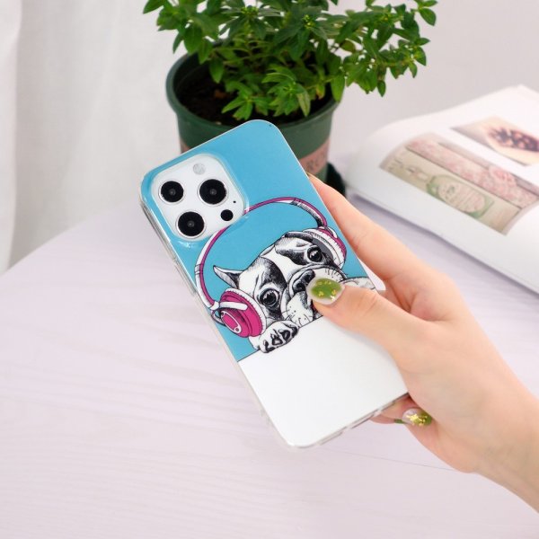 iPhone 15 Pro Max Deksel Motiv Hund med Hodetelefoner
