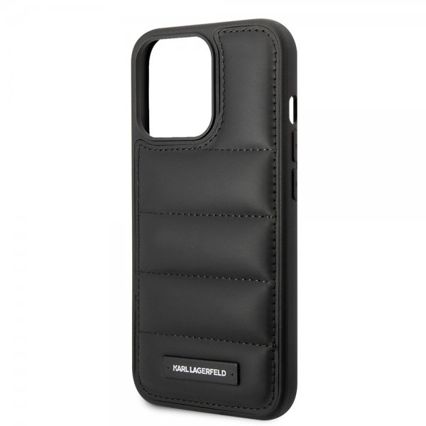 Karl Lagerfeld iPhone 15 Pro Max Deksel Quilted Nylon Puffy Case Logo Plate Svart