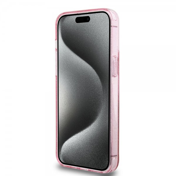 Guess iPhone 15 Pro Max Deksel Ring Stand Glitter MagSafe Rosa